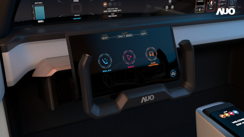 友達隱藏式智駕介面Foldable Cruise Pilot在手動駕駛模式下可以半收合呈現如里程、時速等資訊；自駕模式時則可以完全展開提供車內娛樂功能